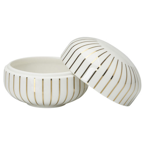 Keramikdose "Stripe" (gold) von GreenGate. Bowl with lid